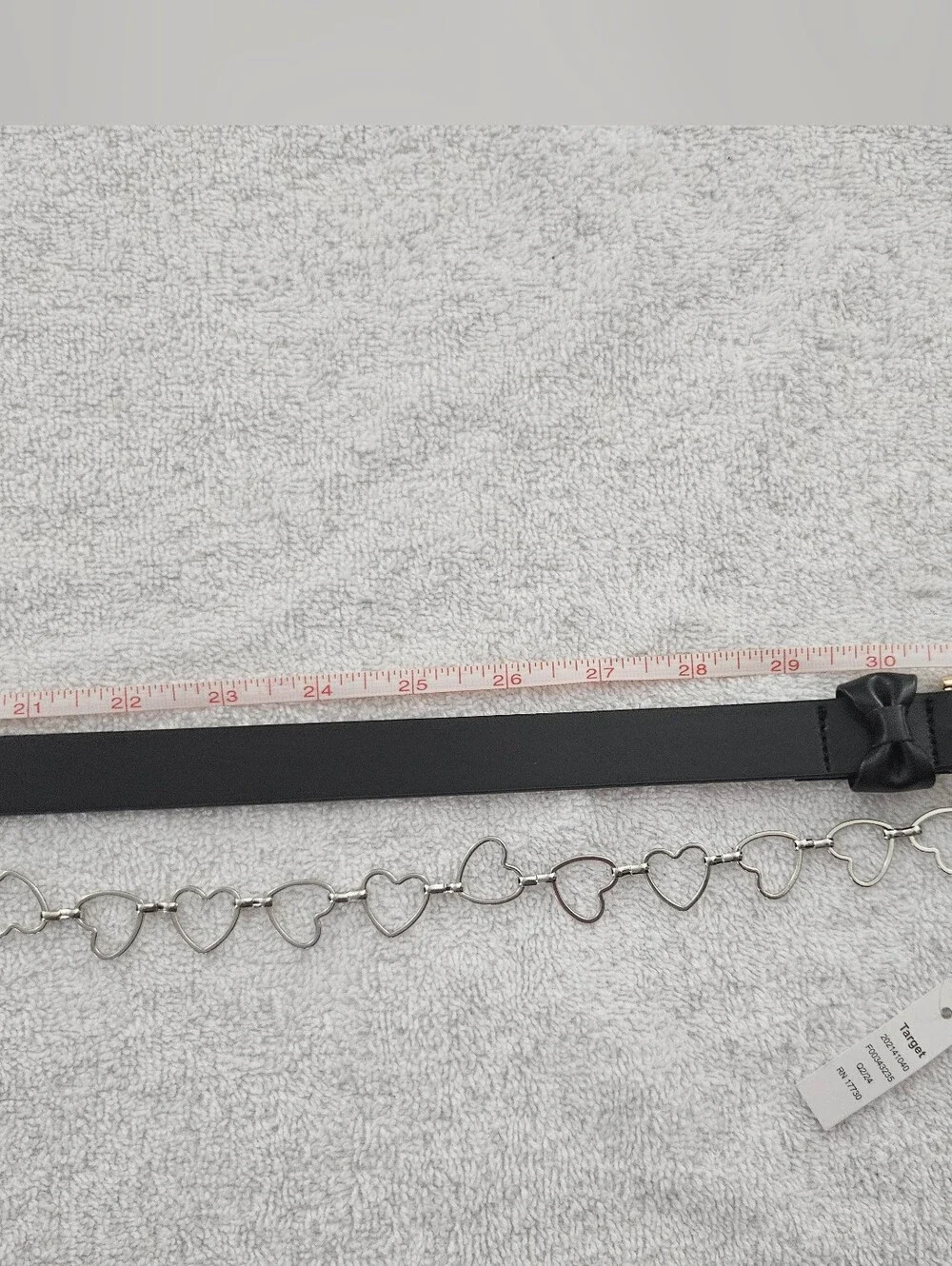Art Class Girls Black Faux Leather Bow Belt Detachable Silver Heart Chain Size M